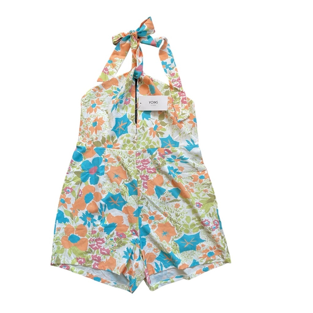Yoins Women’s Jumpsuit Floral Print Sleeveless Wrap Halter Neck Rompers